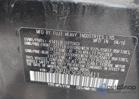 2016 Subaru Crosstrek 2.0I Premium from USA, damaged, VIN JF2GPABC9G8288413